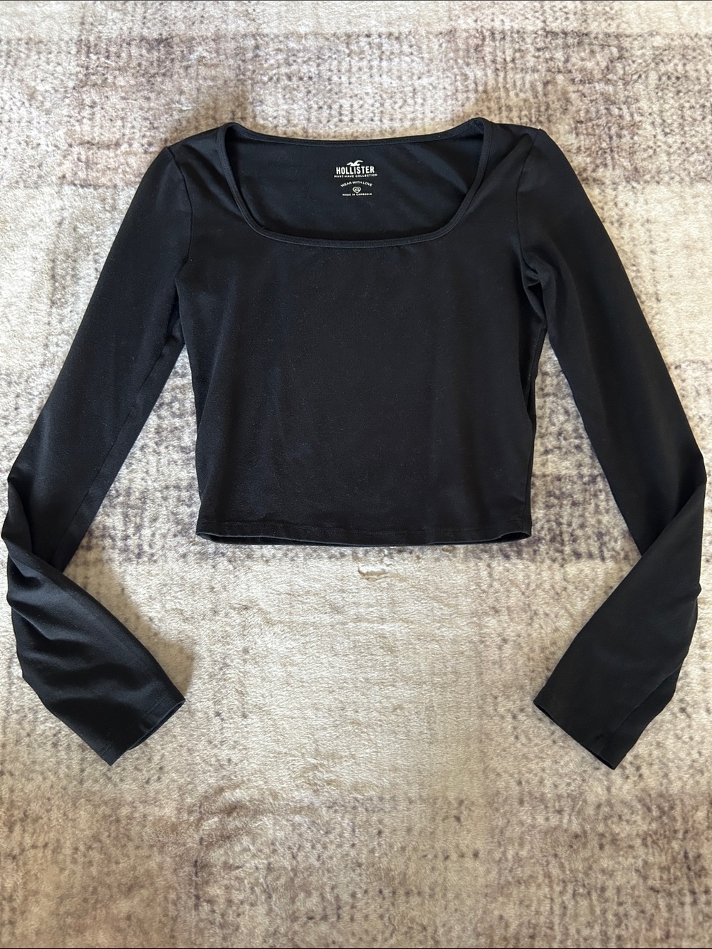 Hollister Black Long Sleeve Square Neck Crop Top